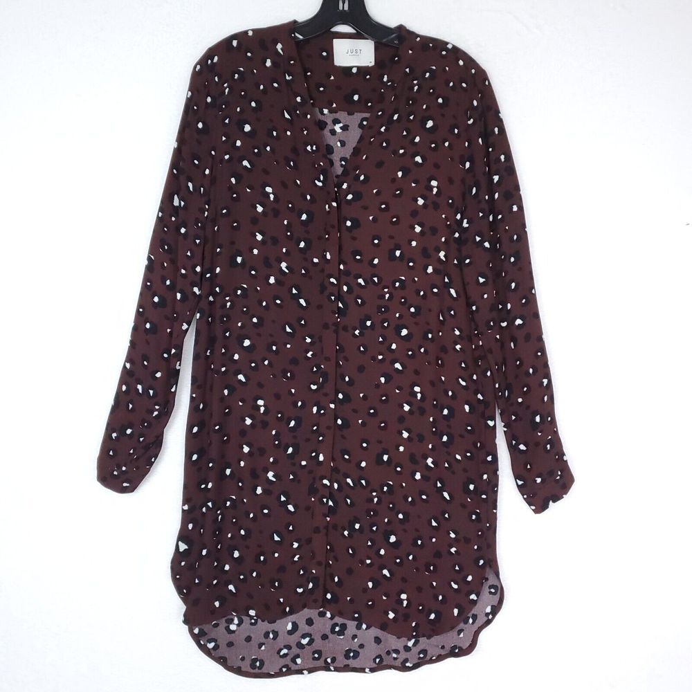 Just Female Leopard Print Hackett Long Shirt Dress Womens Sz XS Purple Maroon